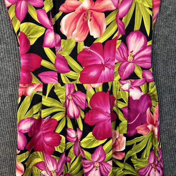 Clues Collection Womens Hawaiian Floral Fit And Flare Dress Size 10 Tropical - Picture 4 of 9